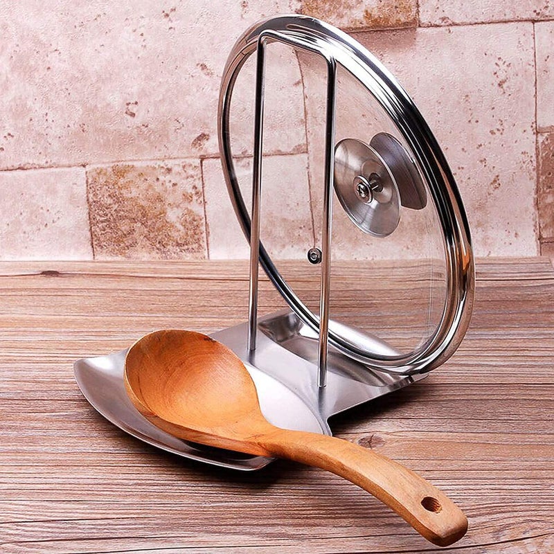 DASTAV Lid and Spoon RestPan Pot Cover Lid Rack Stand Organizer304 Stainless Steel Spoon Rest Stove Organizer Storage Utensils Lid Holder Spoon Holder Lid Rest for Spoon Storage Silver  - Image 1
