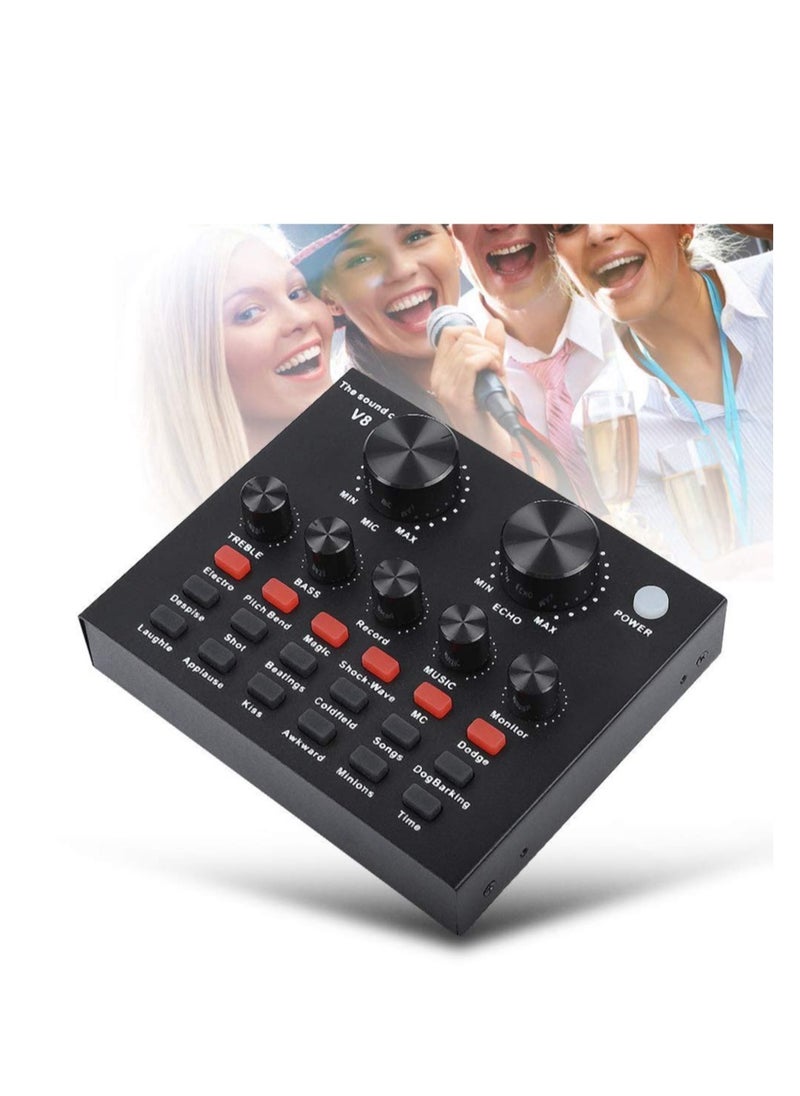 Excefore - V8-Live Sound Card, Audio Mixer with Sound Card, USB External V8 Karaoke Recording Mobile Audio Mixer, Suitable for Live Streaming, Podcast Recording, Gaming, K Songs, Voice Chatting - Image 1