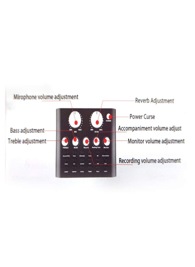 Excefore - V8-Live Sound Card, Audio Mixer with Sound Card, USB External V8 Karaoke Recording Mobile Audio Mixer, Suitable for Live Streaming, Podcast Recording, Gaming, K Songs, Voice Chatting - Image 1