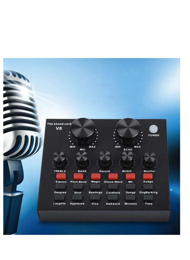 Excefore - V8-Live Sound Card, Audio Mixer with Sound Card, USB External V8 Karaoke Recording Mobile Audio Mixer, Suitable for Live Streaming, Podcast Recording, Gaming, K Songs, Voice Chatting - Image 1