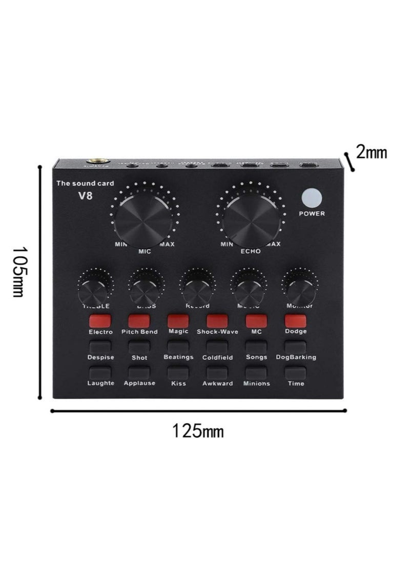 Excefore - V8-Live Sound Card, Audio Mixer with Sound Card, USB External V8 Karaoke Recording Mobile Audio Mixer, Suitable for Live Streaming, Podcast Recording, Gaming, K Songs, Voice Chatting - Image 1