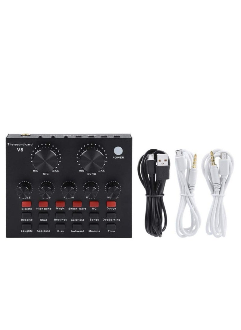 Excefore - V8-Live Sound Card, Audio Mixer with Sound Card, USB External V8 Karaoke Recording Mobile Audio Mixer, Suitable for Live Streaming, Podcast Recording, Gaming, K Songs, Voice Chatting - Image 1