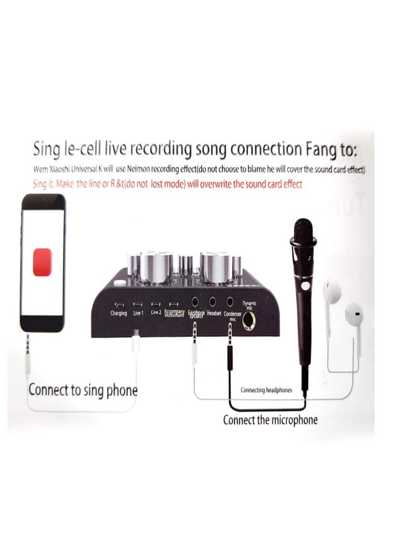 Excefore - V8-Live Sound Card, Audio Mixer with Sound Card, USB External V8 Karaoke Recording Mobile Audio Mixer, Suitable for Live Streaming, Podcast Recording, Gaming, K Songs, Voice Chatting - Image 1