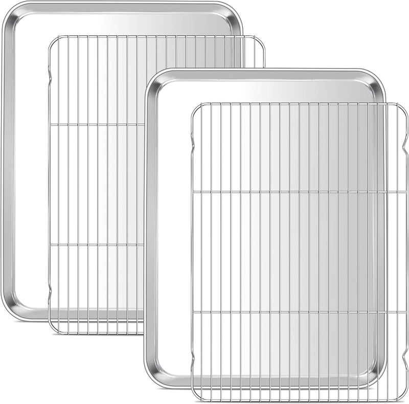 E-far Large Baking Sheet with Wire Rack (2 Pans + 2 Racks), 20 x 14 Inch Stainless Steel Cookie Pans Tray & Cooling Rack for Baking, Non Toxic & Heavy Duty & Rust Free, Oven & Dishwasher Safe - Image 1