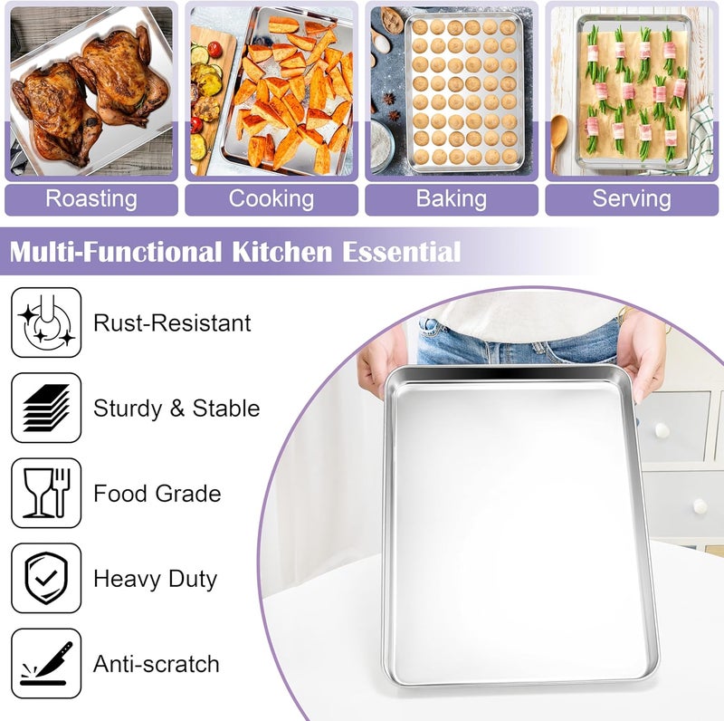 E-far Large Baking Sheet with Wire Rack (2 Pans + 2 Racks), 20 x 14 Inch Stainless Steel Cookie Pans Tray & Cooling Rack for Baking, Non Toxic & Heavy Duty & Rust Free, Oven & Dishwasher Safe - Image 4