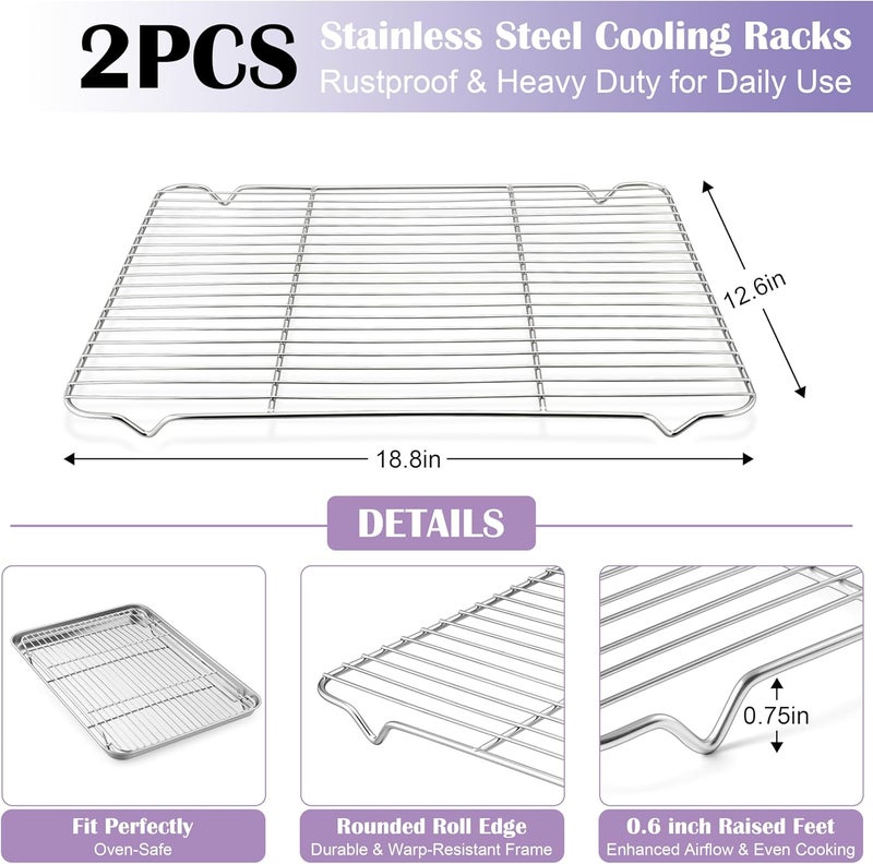 E-far Large Baking Sheet with Wire Rack (2 Pans + 2 Racks), 20 x 14 Inch Stainless Steel Cookie Pans Tray & Cooling Rack for Baking, Non Toxic & Heavy Duty & Rust Free, Oven & Dishwasher Safe - Image 3