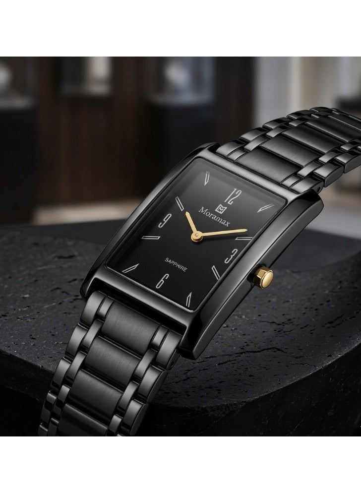 Moramax Luxury Men's Slim Watch – Scratch-Resistant Sapphire Glass, Crystal-Inlay Dial, Shield-Case Design with Adjustable Steel Bracelet - Image 2