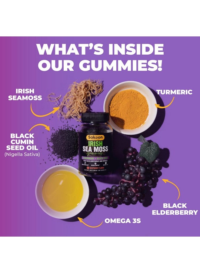 Sakoon nutrition Irish Sea Moss Gummies with Elderberry & Black Seed Oil - Overall Wellness Support | Rich in Vitamins, Raspberry Flavor | 60 Gummies - Image 4