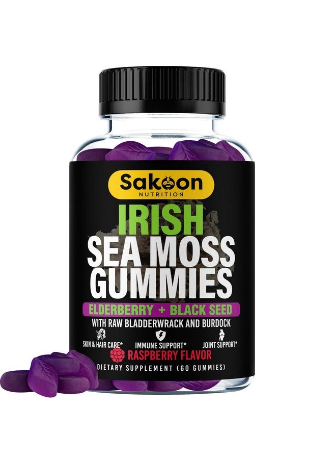 Sakoon nutrition Irish Sea Moss Gummies with Elderberry & Black Seed Oil - Overall Wellness Support | Rich in Vitamins, Raspberry Flavor | 60 Gummies - Image 1