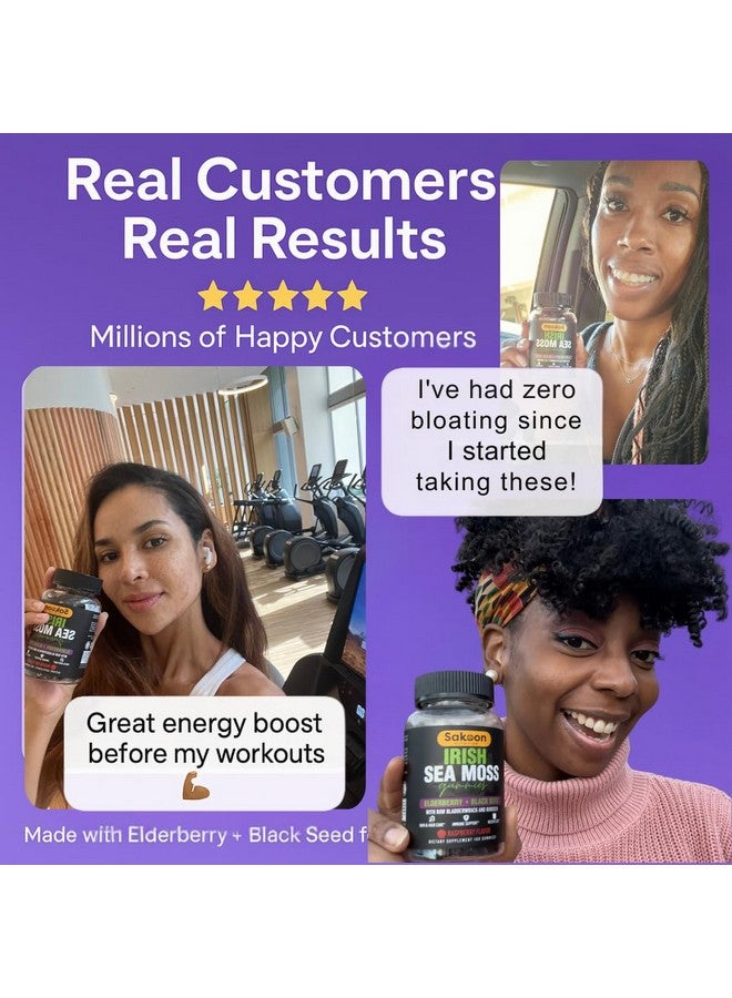 Sakoon nutrition Irish Sea Moss Gummies with Elderberry & Black Seed Oil - Overall Wellness Support | Rich in Vitamins, Raspberry Flavor | 60 Gummies - Image 5