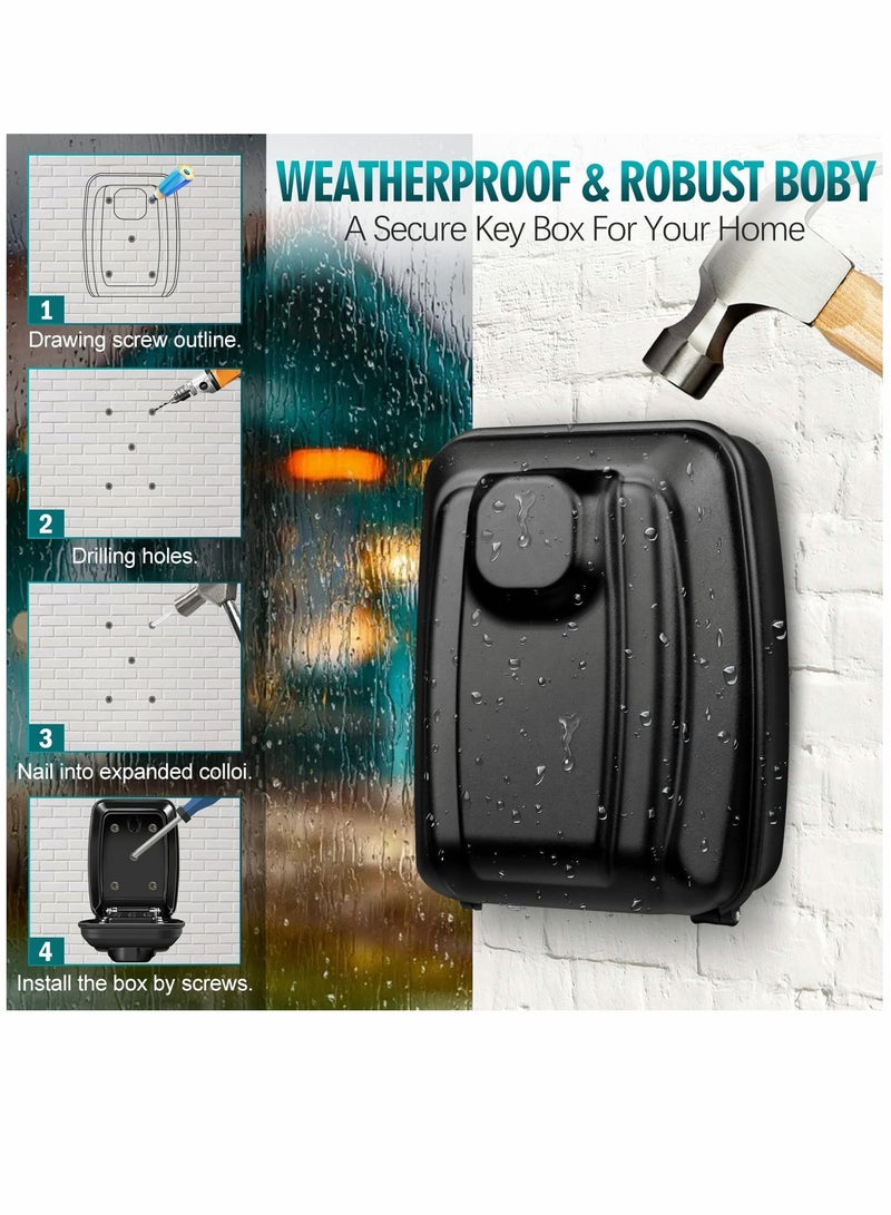 Key Safe with Password Wall Mounted, Key Lock Box Large with Resettable 12-Digit Combination Security Key Box Weatherproof for Outdoor Indoor, Storage Box for Home Garage Office Spare Keys (Black) - Image 4