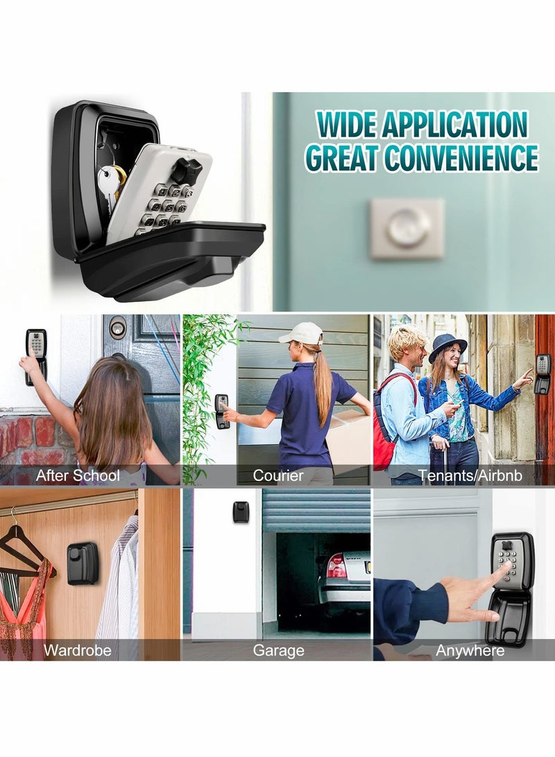 Key Safe with Password Wall Mounted, Key Lock Box Large with Resettable 12-Digit Combination Security Key Box Weatherproof for Outdoor Indoor, Storage Box for Home Garage Office Spare Keys (Black) - Image 5