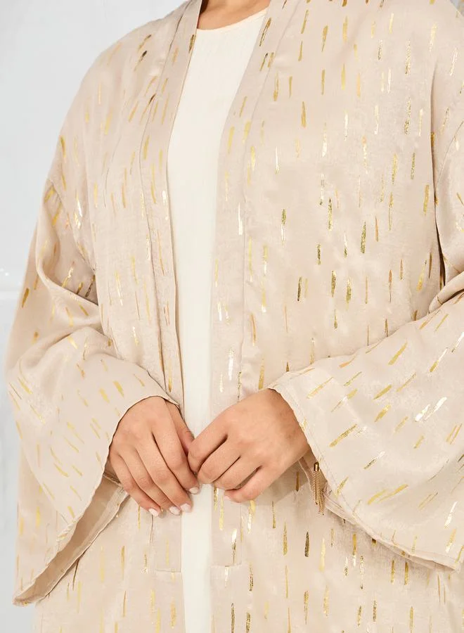 ستايلي Satin Jacquard Print Maxi Length Kimono