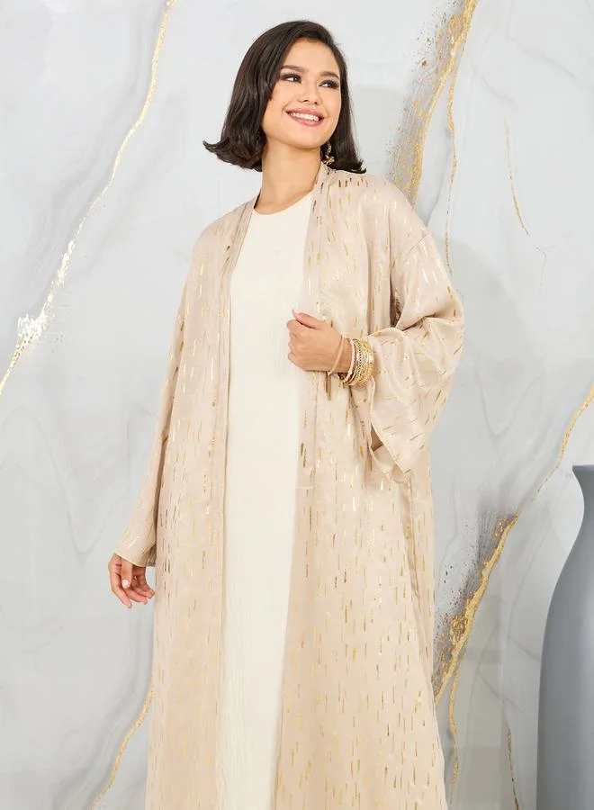 ستايلي Satin Jacquard Print Maxi Length Kimono