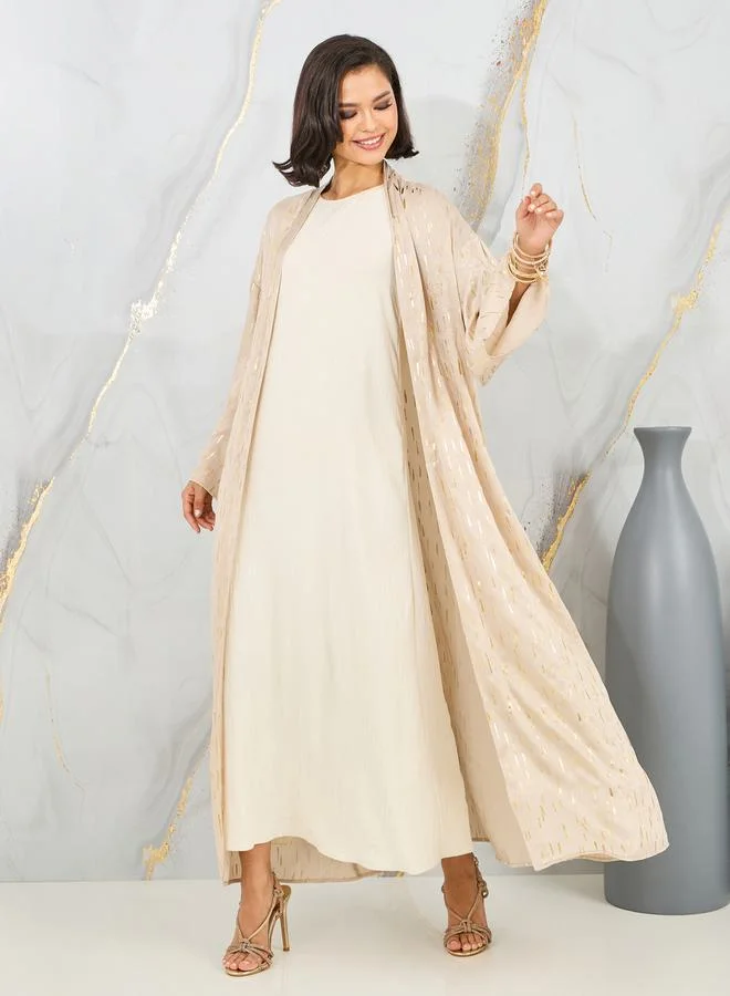 ستايلي Satin Jacquard Print Maxi Length Kimono