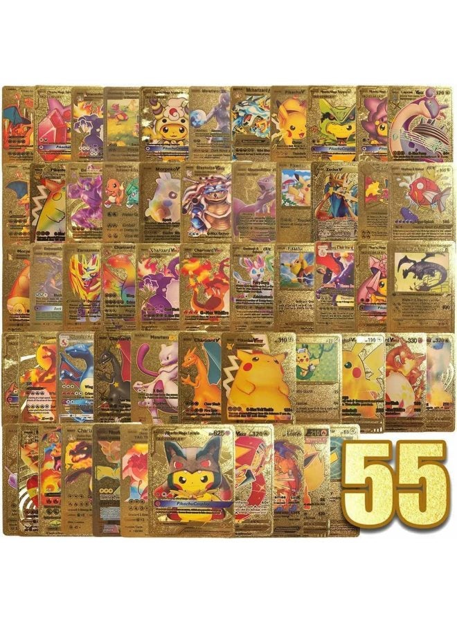 Pokémon Board Game 55 Gold Leaf Card Pokemon Children's Game Battle Card Pet Elves-Color:55 Gold (old English Version)-Specifications:Gold Foil Boxed Card  - Image 1