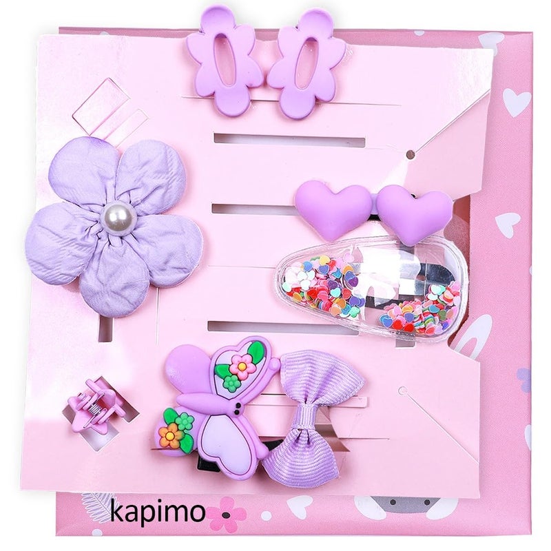 kapimo 8 pcs Hair Clips for Baby Girls Toddlers Assorted Stylish Fashion Kids Hair Accessories Gift Set Box (PURPLE) - Image 1