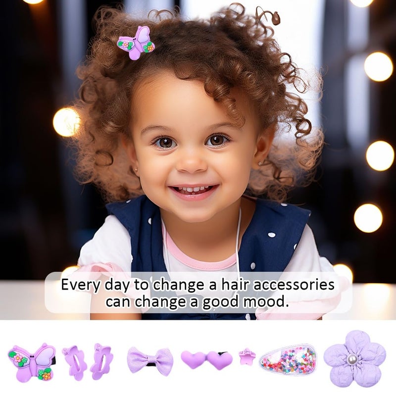 kapimo 8 pcs Hair Clips for Baby Girls Toddlers Assorted Stylish Fashion Kids Hair Accessories Gift Set Box (PURPLE) - Image 3