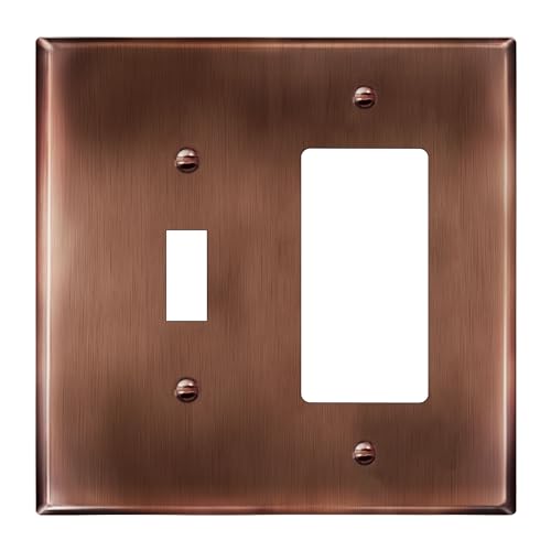 LIDER Combination Toggle Switch and Duplex Receptacle Metal Wall Plate, Corrosion Resistant, Mid-Size 2-Gang 4.88" x 4.92", 201 Stainless Steel, LMWP-1121M-BB, Brushed Brass - Image 1