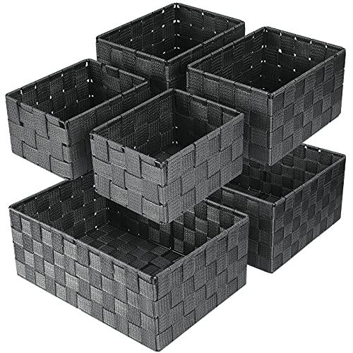 Uvellgift Woven Storage Baskets, Storage Bins, Cube Basket Container Baskets Storage Boxes Organizers for Clothes/Shelves/Closet, Set of 6 (Grey) - Image 1