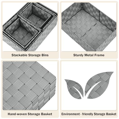 Uvellgift Woven Storage Baskets, Storage Bins, Cube Basket Container Baskets Storage Boxes Organizers for Clothes/Shelves/Closet, Set of 6 (Grey) - Image 4