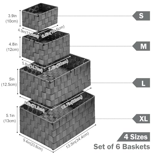 Uvellgift Woven Storage Baskets, Storage Bins, Cube Basket Container Baskets Storage Boxes Organizers for Clothes/Shelves/Closet, Set of 6 (Grey) - Image 2