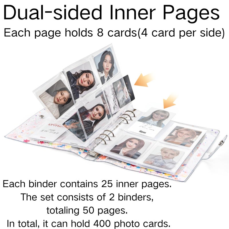 Coloch 2 Pack Kpop A5 Photocard Binder with 400 Pockets, Clear 6-Ring Photocard Holder Album with 50 Dual-sided Card Sleeves PVC Mini Photo Book for Photocards, Gift - Image 4
