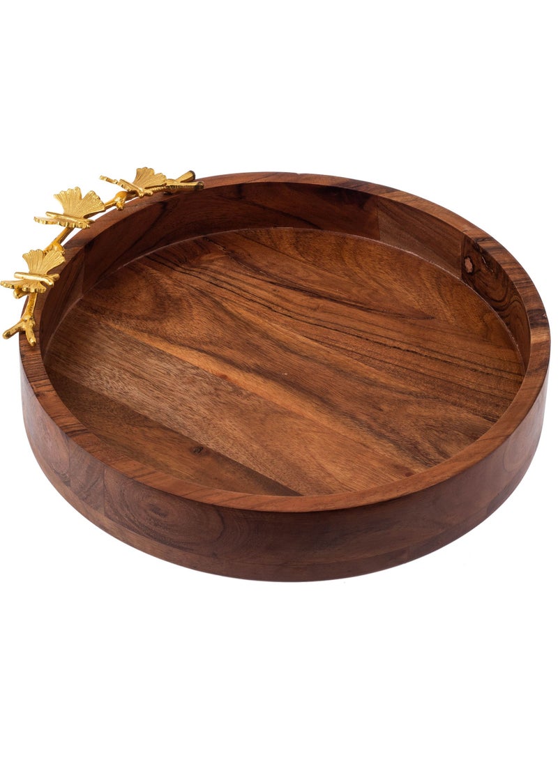Dania - Round serving dish made of beech wood with multi-use golden butterfly decor - Image 1