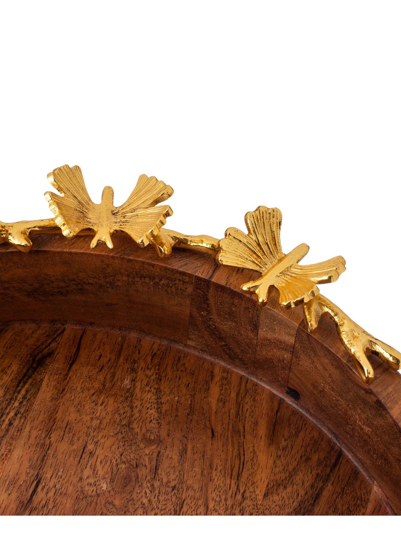 Dania - Round serving dish made of beech wood with multi-use golden butterfly decor - Image 1