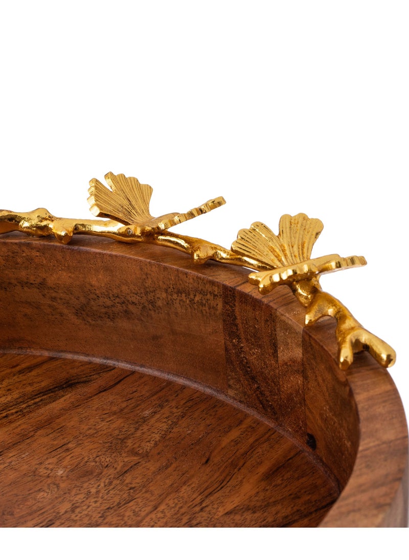Dania - Round serving dish made of beech wood with multi-use golden butterfly decor - Image 1