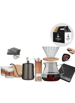 DIYANOO 12 Pieces V60 Coffee Maker Set - Includes Coffee Grinder, Coffee Server, Coffee Bean Dosing Cup with Spray, 600ml coffee kettle,glass drip funnle,electronic scale and 2 Cups  - Image 1