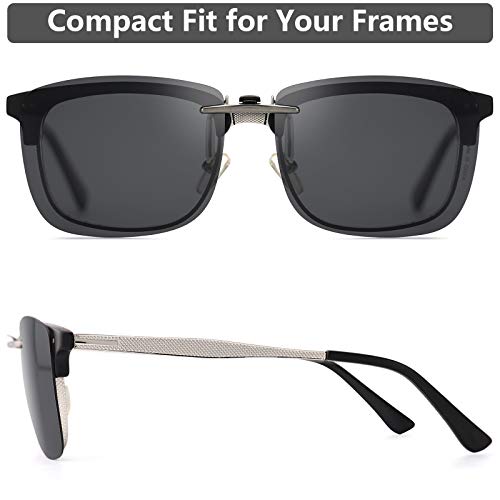 CAXMAN Polarized Clip On Sunglasses Over Prescription Glasses for Men Women Compact Fit Grey Lens UV Protection 60 * 47mm - Image 5