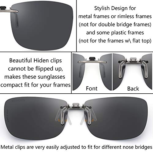 CAXMAN Polarized Clip On Sunglasses Over Prescription Glasses for Men Women Compact Fit Grey Lens UV Protection 60 * 47mm - Image 3