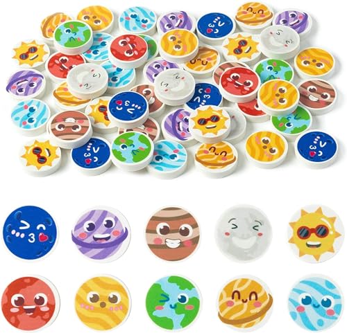 Haooryx Solar System Mini Eraser for Kids 60Pcs Bulk Novelty Outer Space Pencil Eraser 3d Miniature Desk Puzzle Eraser for Student Homework Reward Classroom Prizes Kids Birthday Gift Filler Supplies - Image 1