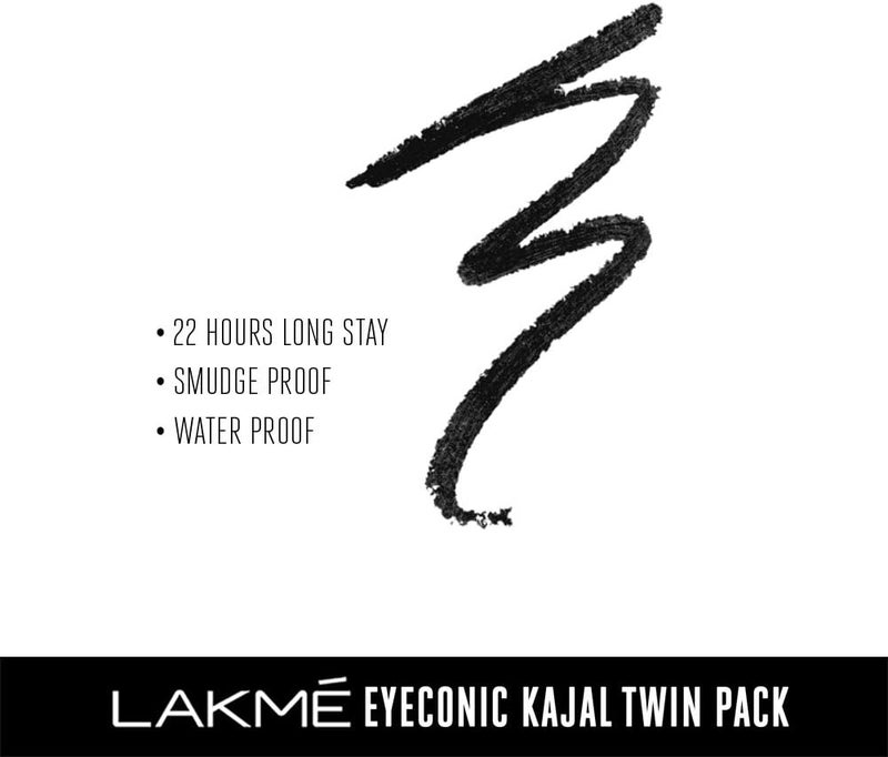 Lakme Eyeconic Kajal, Twin Pack, 0.35g + 0.35 gm, Black - Image 4