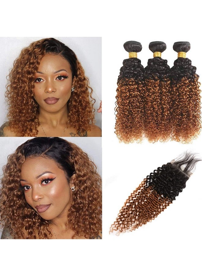 Dream Diana حزم دريم ديانا أومبري مع إغلاق شعر برازيلي أصلي بشعيرات كيرلي 3 حزم وإغلاق لون T1b 30 (10 12 14+10) - Image 1