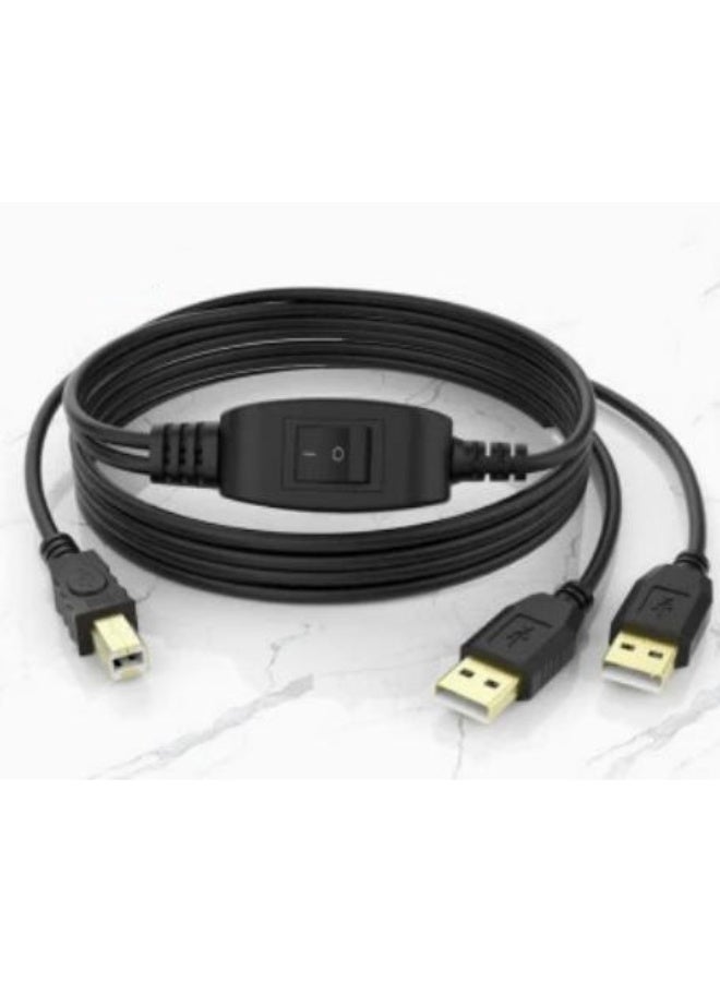 شابية موزع كابل الطابعة لجهازين كمبيوتر موزع USB 1 في 2 مخرج USB-B كابل مشاركة مع مفتاح للطابعات بدون حبر، والماسحات الضوئية، وسامسونج، وماك بوك، وإتش بي، وكانون، وبراذر، والمزيد (5 أقدام) - Image 1