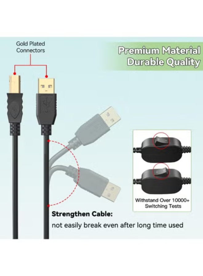شابية موزع كابل الطابعة لجهازين كمبيوتر موزع USB 1 في 2 مخرج USB-B كابل مشاركة مع مفتاح للطابعات بدون حبر، والماسحات الضوئية، وسامسونج، وماك بوك، وإتش بي، وكانون، وبراذر، والمزيد (5 أقدام) - Image 3