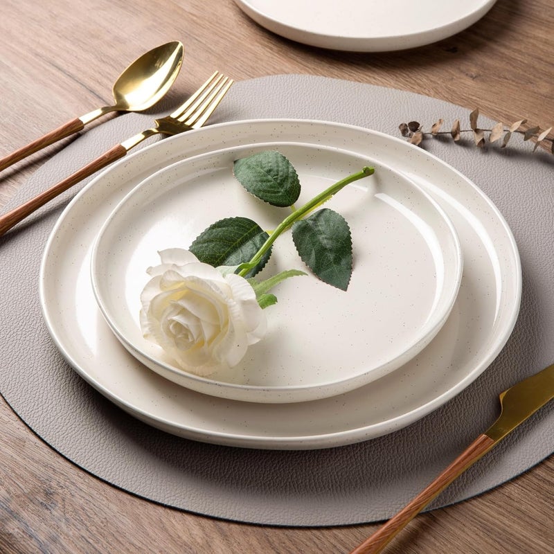 AmorArc أطقم أدوات المائدة الخزفية من AmorArc لـ 4 أشخاص 12 قطعة أطباق وأوعية مرسومة يدويًا مع قاعدة من الطين الريفي مقاومة للخدش آمنة في غسالة الصحون والميكروويف متعددة الألوان - Image 2