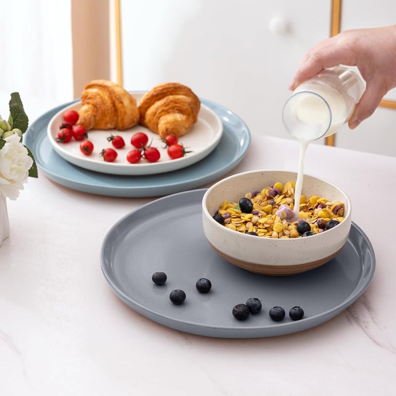 AmorArc أطقم أدوات المائدة الخزفية من AmorArc لـ 4 أشخاص 12 قطعة أطباق وأوعية مرسومة يدويًا مع قاعدة من الطين الريفي مقاومة للخدش آمنة في غسالة الصحون والميكروويف متعددة الألوان - Image 5