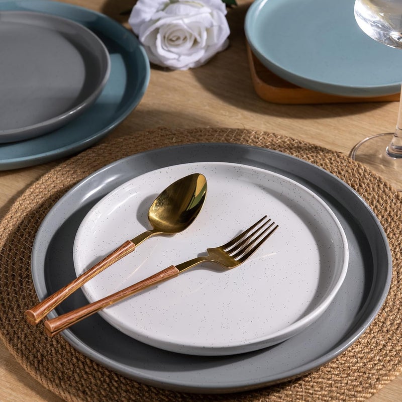 AmorArc أطقم أدوات المائدة الخزفية من AmorArc لـ 4 أشخاص 12 قطعة أطباق وأوعية مرسومة يدويًا مع قاعدة من الطين الريفي مقاومة للخدش آمنة في غسالة الصحون والميكروويف متعددة الألوان - Image 4