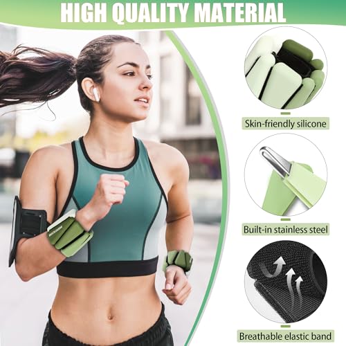 BECOJADDE Ankle Weights for Women Wrist Weights Set of 2 (1 lb Each) Adjustable Arm Leg Weight for Womens Men Suitable for Walking Swimming Running Pilates Yoga Gym, Green - Image 5
