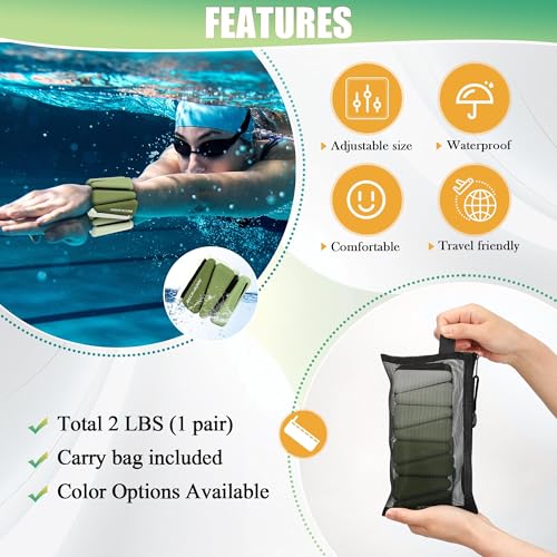 BECOJADDE Ankle Weights for Women Wrist Weights Set of 2 (1 lb Each) Adjustable Arm Leg Weight for Womens Men Suitable for Walking Swimming Running Pilates Yoga Gym, Green - Image 3