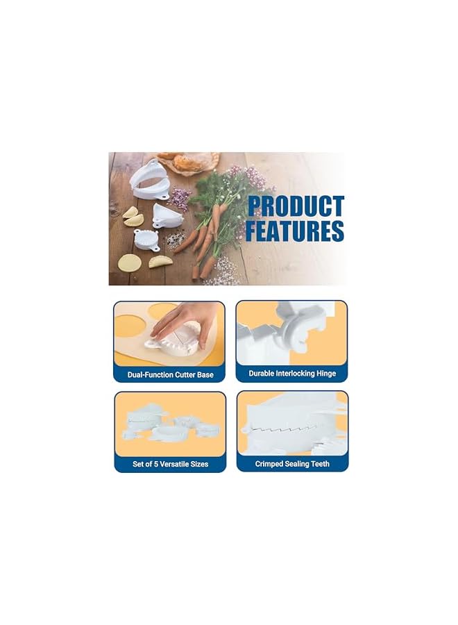 S-TOP Dumpling Maker, One Tool to Cut, Fill & Seal the Dough, Set of 5 Sizes (6.25, 8.25, 10.4, 12.4 & 17.7), Making Perogies, Pizza Pockets, Turnovers & Chinese Dumplings. - Image 2