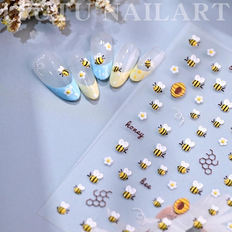 Sevgob Flower Animal Prints Nail Stickers Cute Bees Nail Decals Floral Insect Nail Designs White Daisy Self Adhesive Spring Summer Nail Art Stickers for Women Girls DIY Manicure 1 Sheet - Image 2