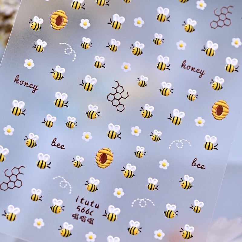 Sevgob Flower Animal Prints Nail Stickers Cute Bees Nail Decals Floral Insect Nail Designs White Daisy Self Adhesive Spring Summer Nail Art Stickers for Women Girls DIY Manicure 1 Sheet - Image 5