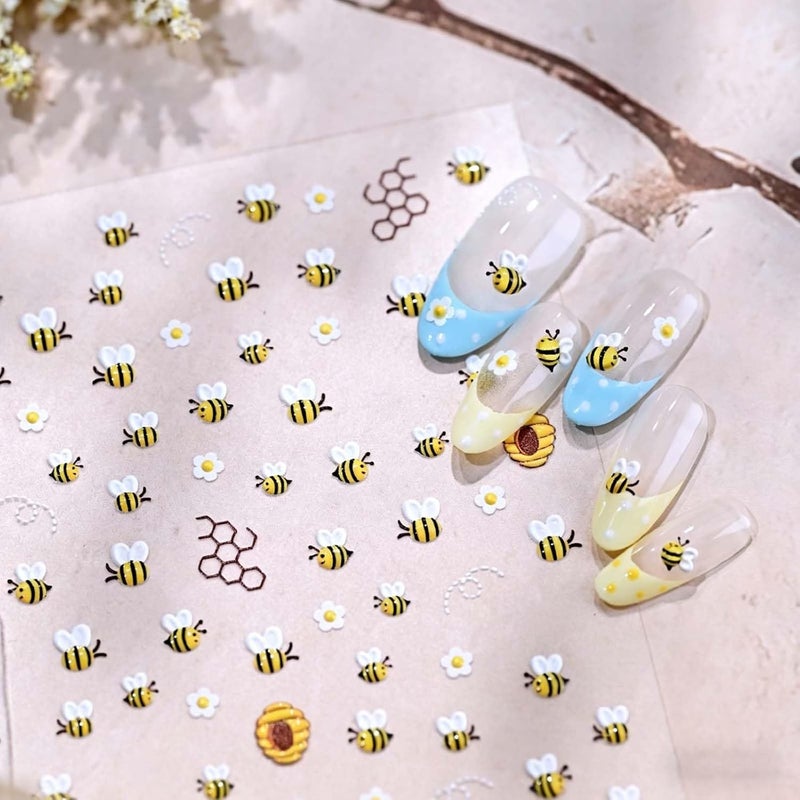 Sevgob Flower Animal Prints Nail Stickers Cute Bees Nail Decals Floral Insect Nail Designs White Daisy Self Adhesive Spring Summer Nail Art Stickers for Women Girls DIY Manicure 1 Sheet - Image 1