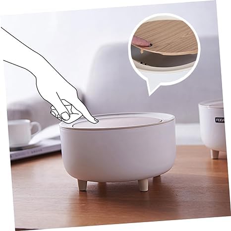 BLURISM Desktop Trash Can Mini Table Garbage Can with Lid Tiny Waste Bin Countertop Trash Can Swing Trash Bin Swing Lid Garbage Pot Small Trash Bin Office Miniature White Car Abs - Image 1