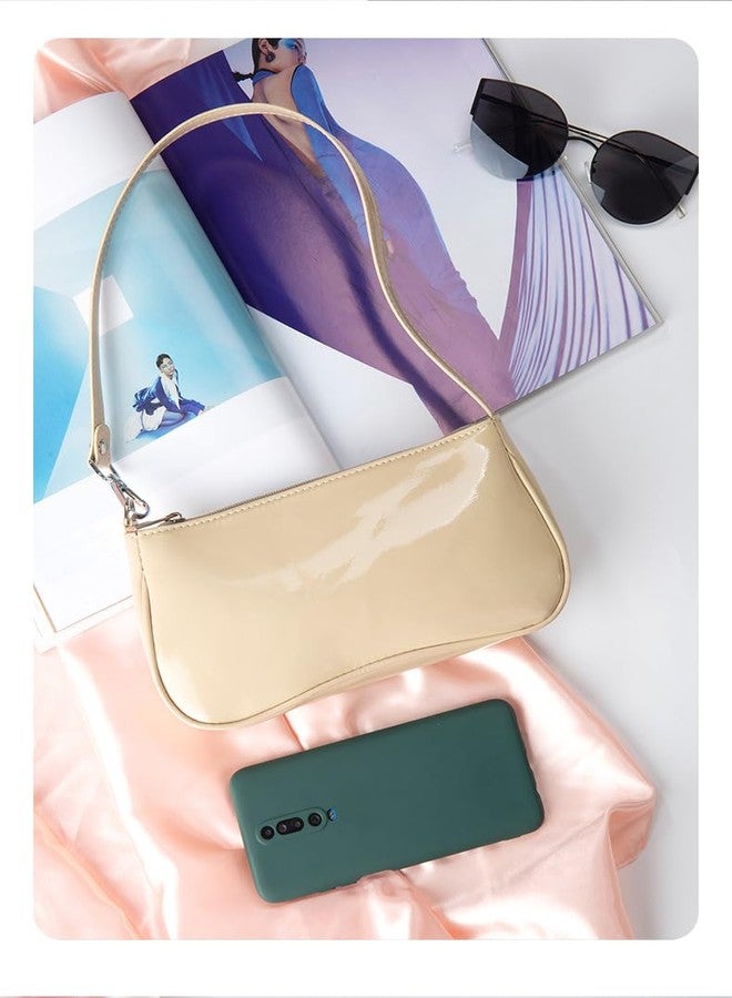 Patent Leather Evening Purse Shiny Elegant Clutch Purse Mini Shoulder Bag (Nude) - Image 3