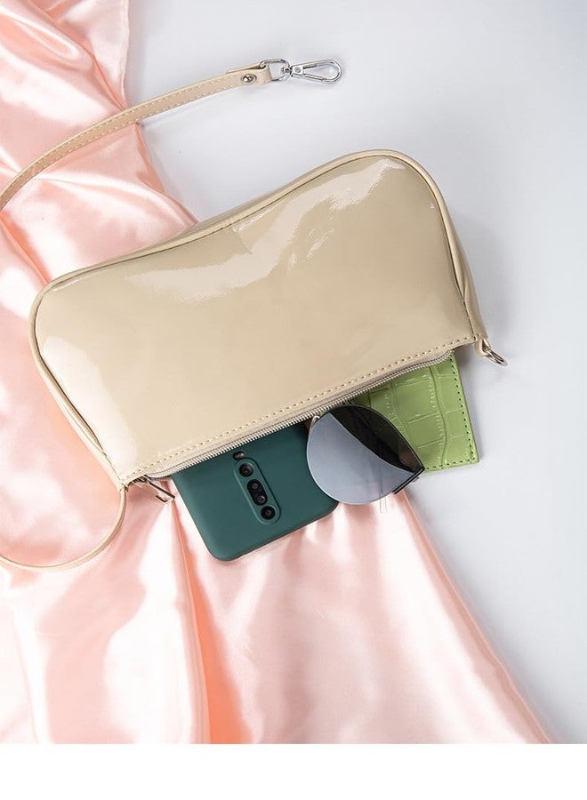 Patent Leather Evening Purse Shiny Elegant Clutch Purse Mini Shoulder Bag (Nude) - Image 2